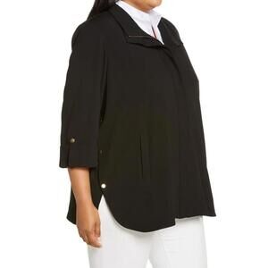 Ming Wang Deco Crepe Zip Front Jacket w/ Gold Hardware and button detail Size XL